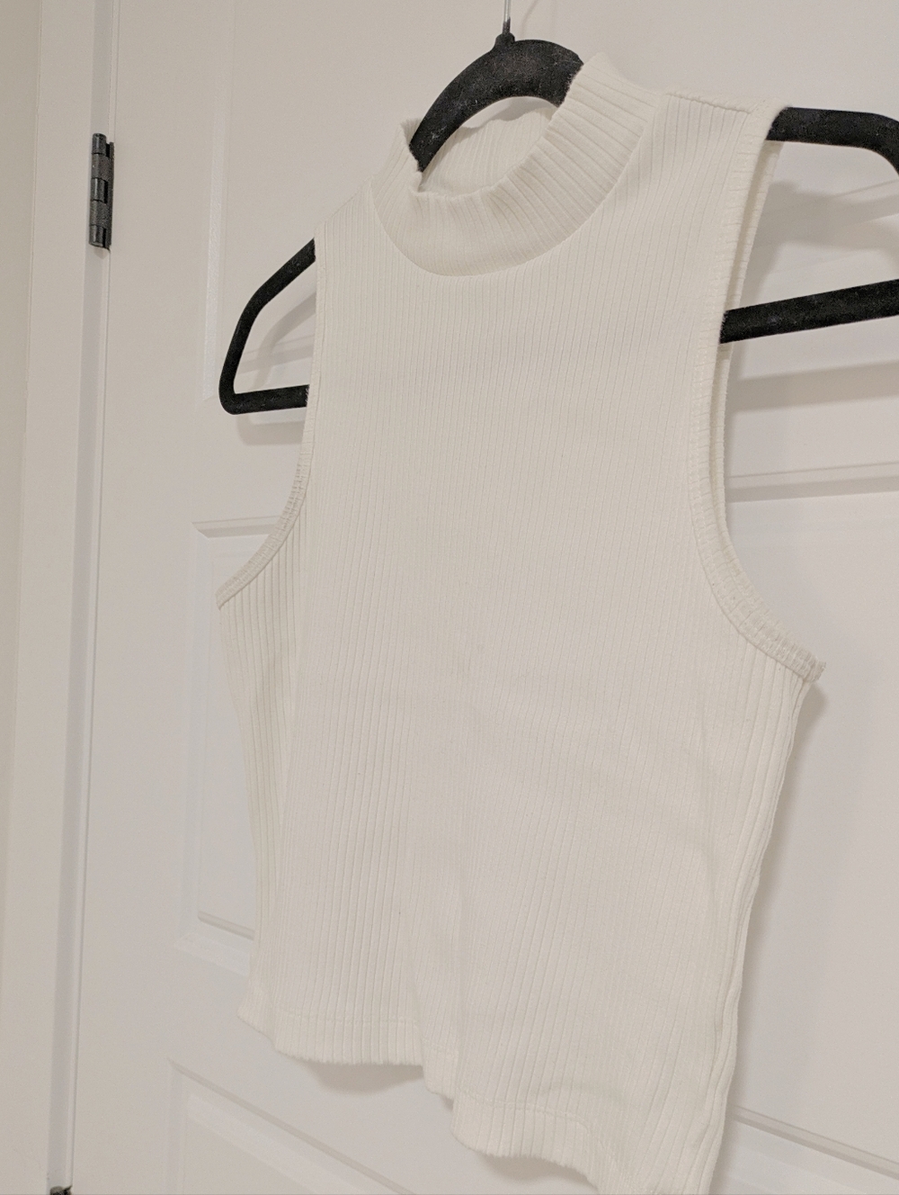 Cotton White Ribbed Mock Neck Tank - Picture 3 of 5
